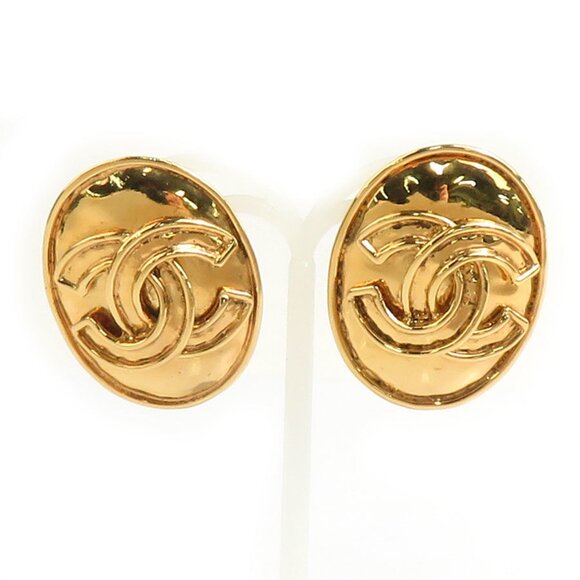 CHANEL Authentic Gold Logo Earrings